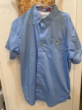 Columbia PFG Men's Blue Short Sleeve Button Up Fishing Shirt Size L/G Outdoor‎